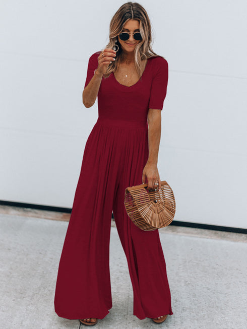 Scoop Neck Short Sleeve Jumpsuit - Odaingerous